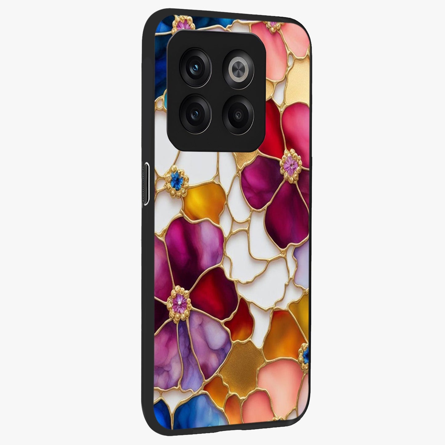 Marble Flower Pattern Glass Case for 1+10T side perspective highlighting elegant marble textures and sleek build
