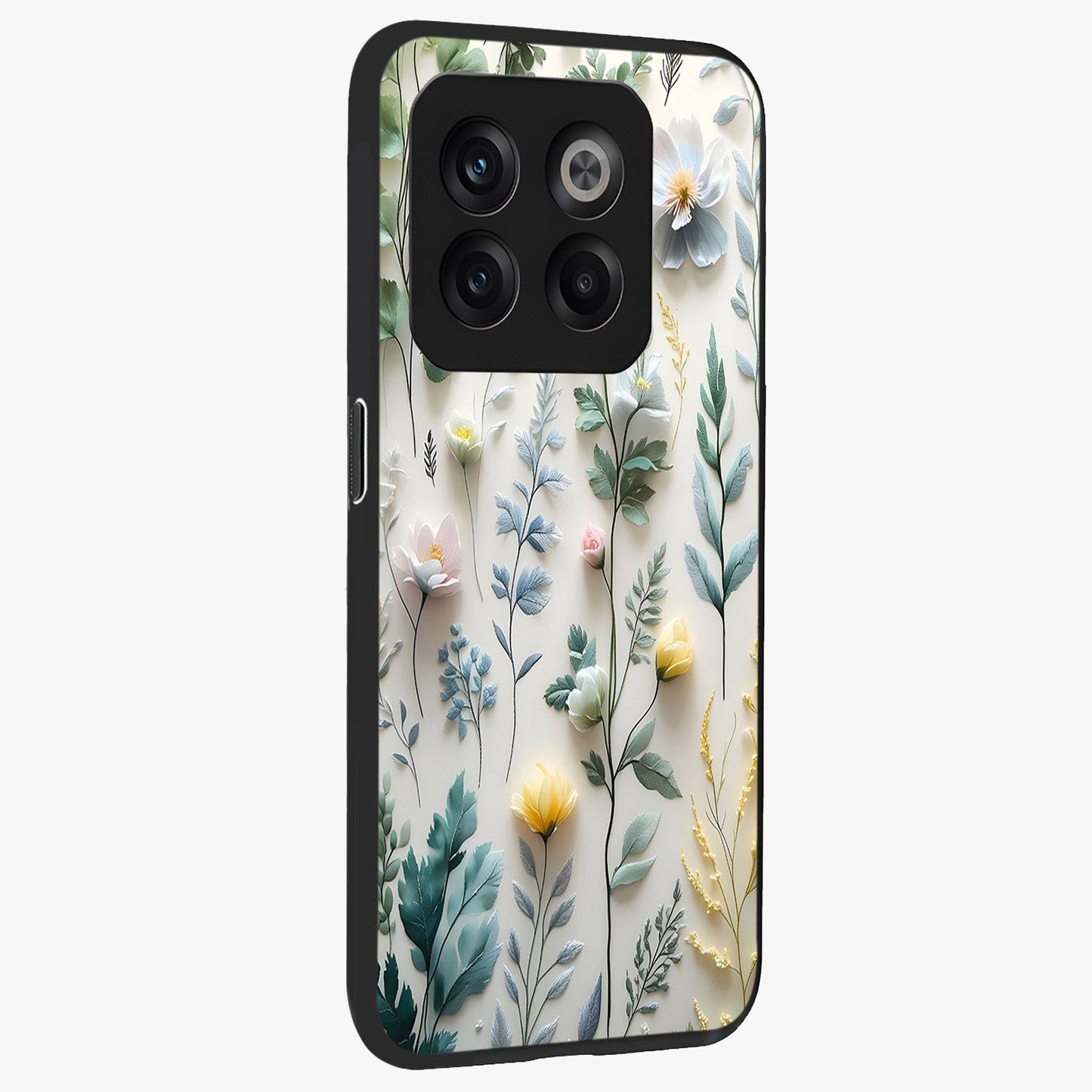 Pastel Garden Whispers Glass Case for 1+10T side perspective highlighting refined textures and smooth build
