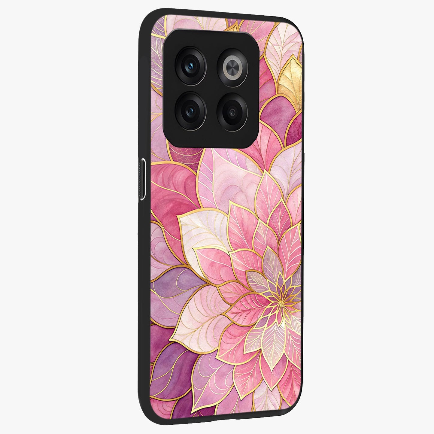 Petal Luxe Bloom Glass Case for 1+10T side perspective highlighting elegant textures and premium edge finish