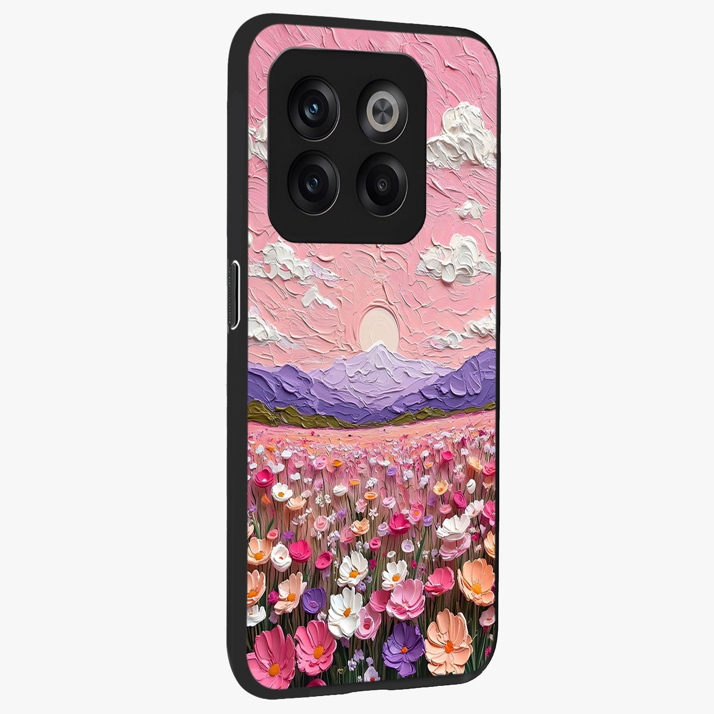 Pink Pastel Groovy Art Glass Case for 1+10T side perspective highlighting funky textures and premium edges