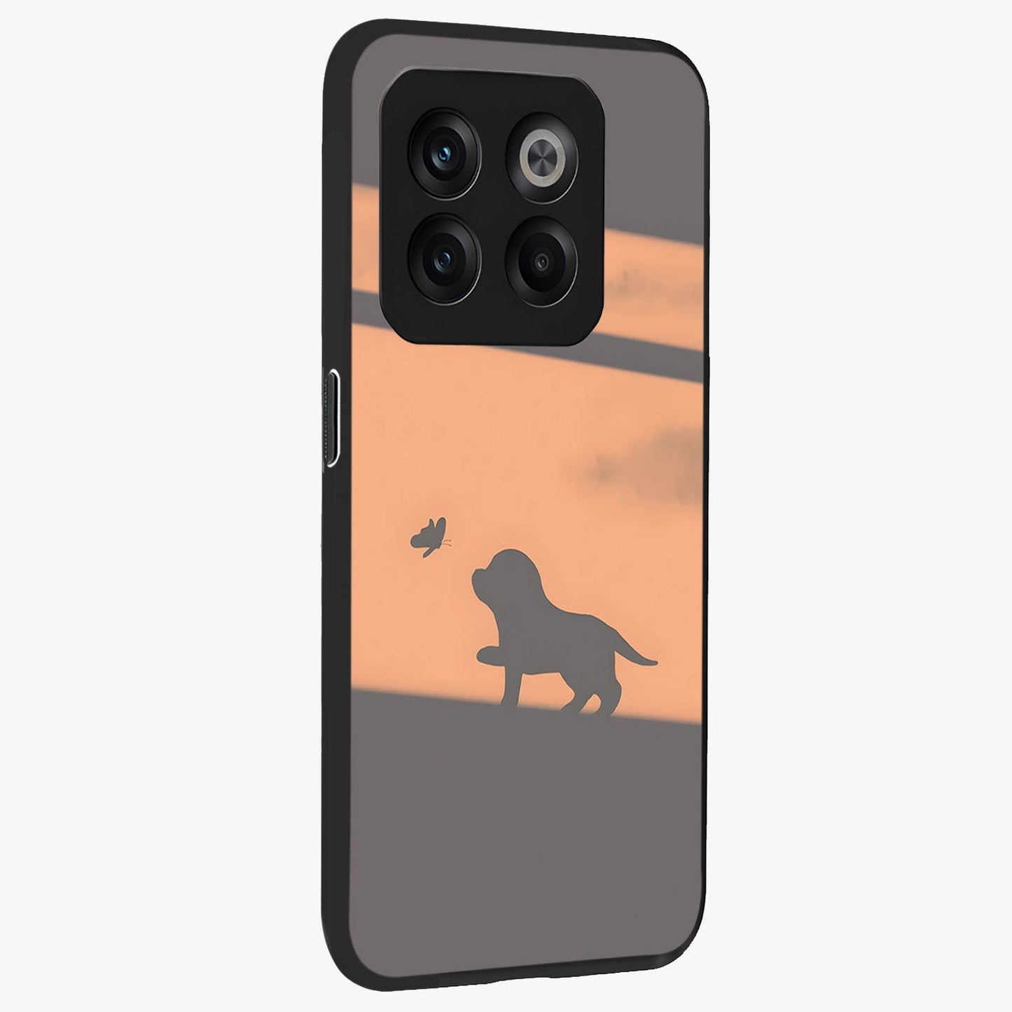 Puppy Shadow Art Glass Case for 1+10T side perspective highlighting cute illustration textures and smooth build