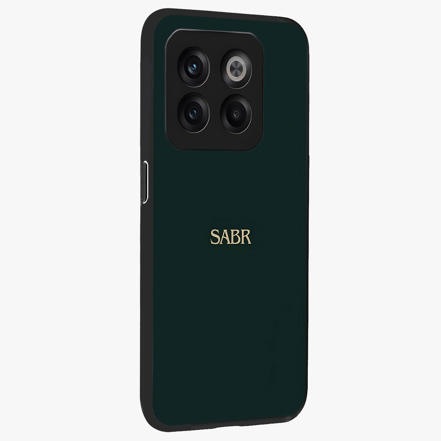 Sabr Minimal Patience Glass Case for 1+10T side perspective highlighting elegant text detailing and sleek build