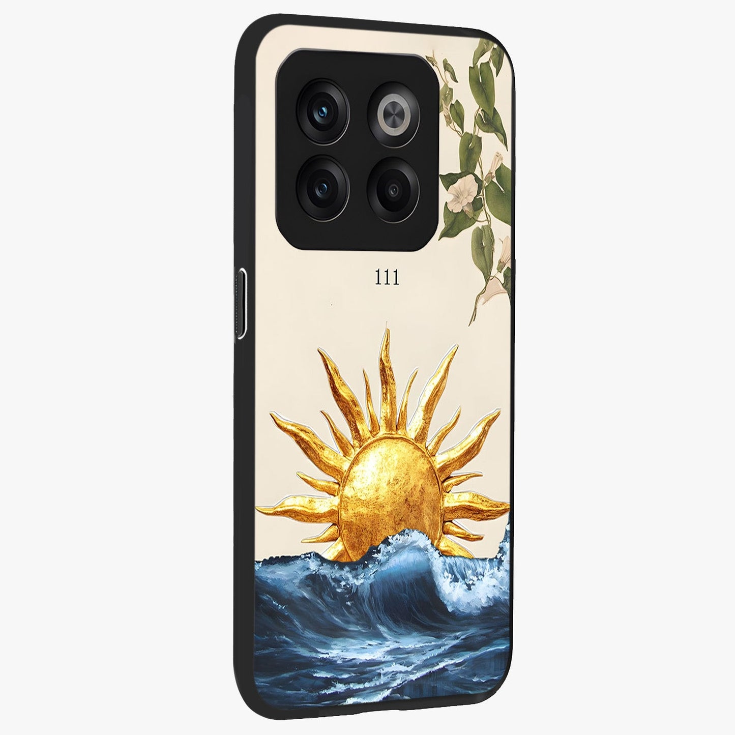 Solar Wave Bloom Glass Case for 1+10T side perspective highlighting radiant textures and premium edges