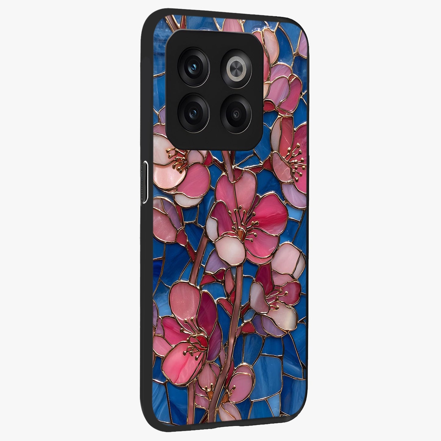 Stained Bloom Grace Glass Case for 1+10T side perspective highlighting intricate bloom textures and smooth premium build