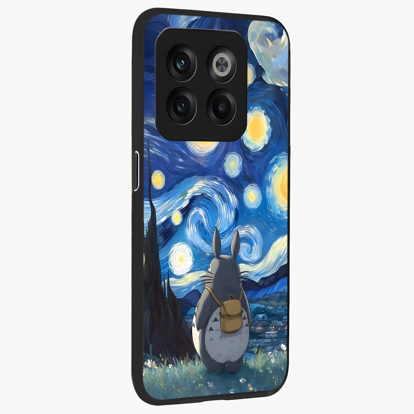 Totoro in Van Gogh Art Glass Case for 1+10T side perspective highlighting textured artistic patterns and premium edges