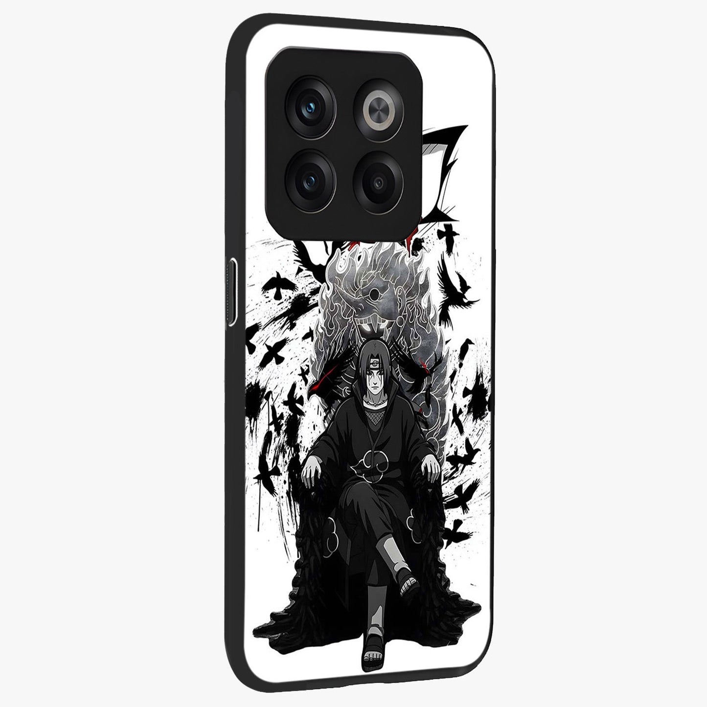Uchiha Shadow Throne Glass Case for 1+10T side perspective highlighting bold character textures and premium edges