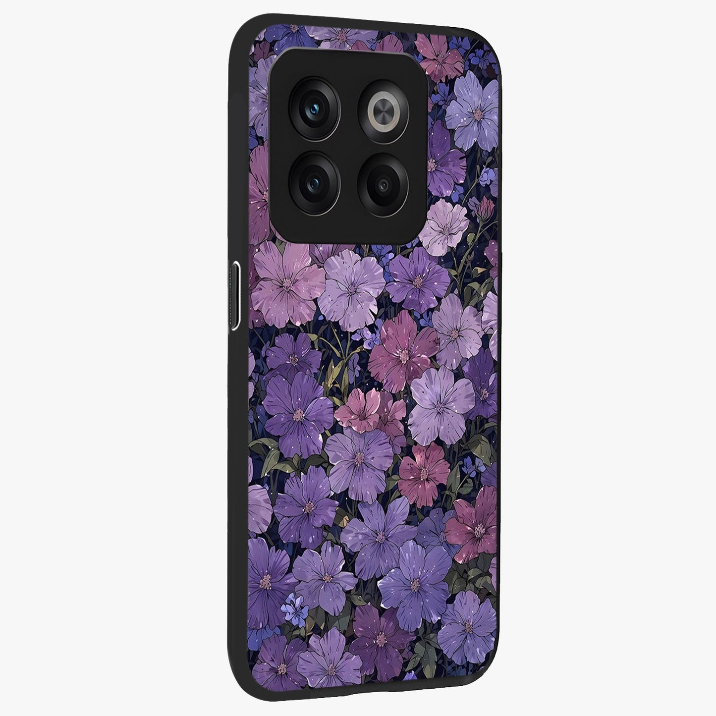 Velvet Bloom Tapestry Glass Case for 1+10T side perspective highlighting intricate bloom textures and premium edges