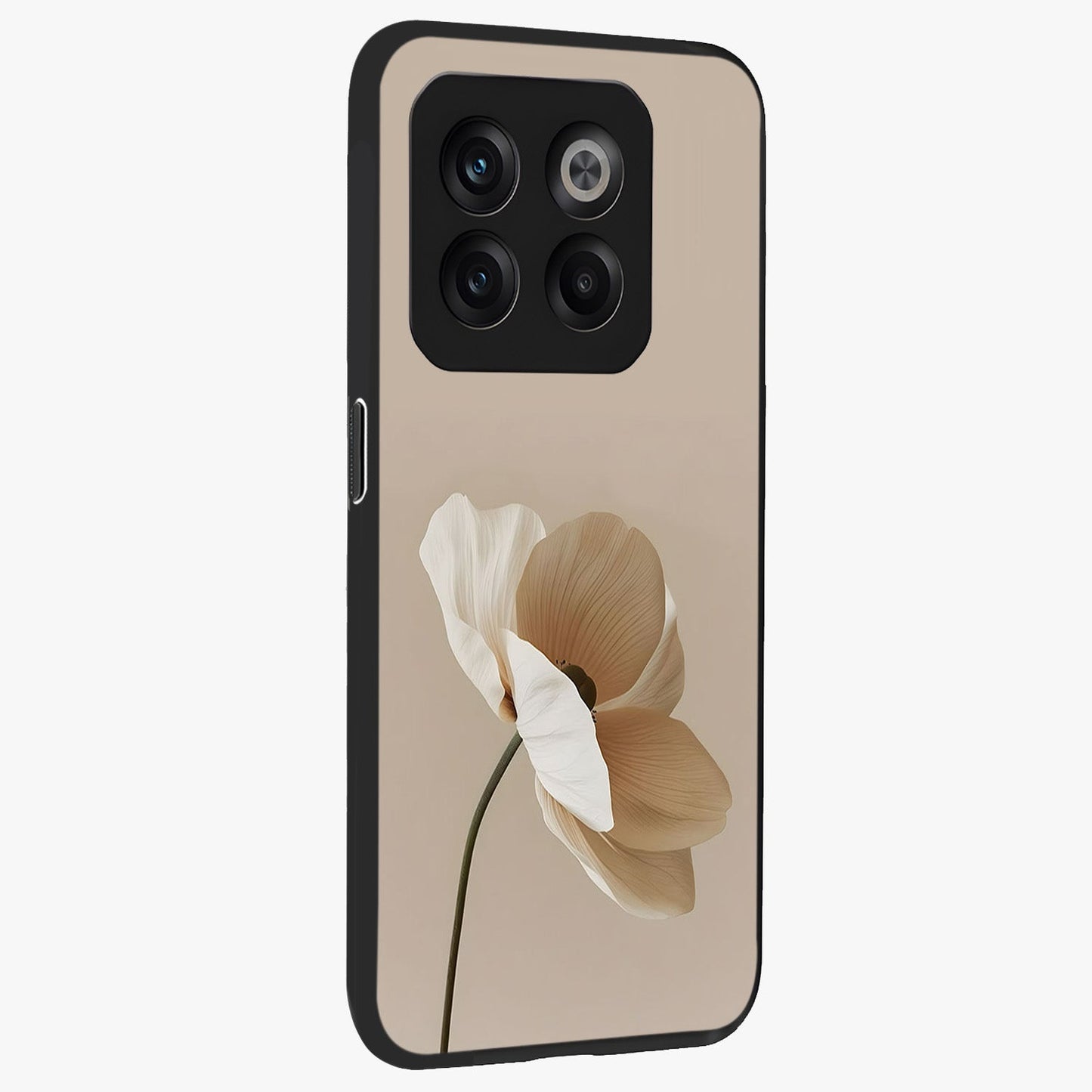 Whispering Petals Glass Case for 1+10T side perspective highlighting delicate petal textures and smooth build