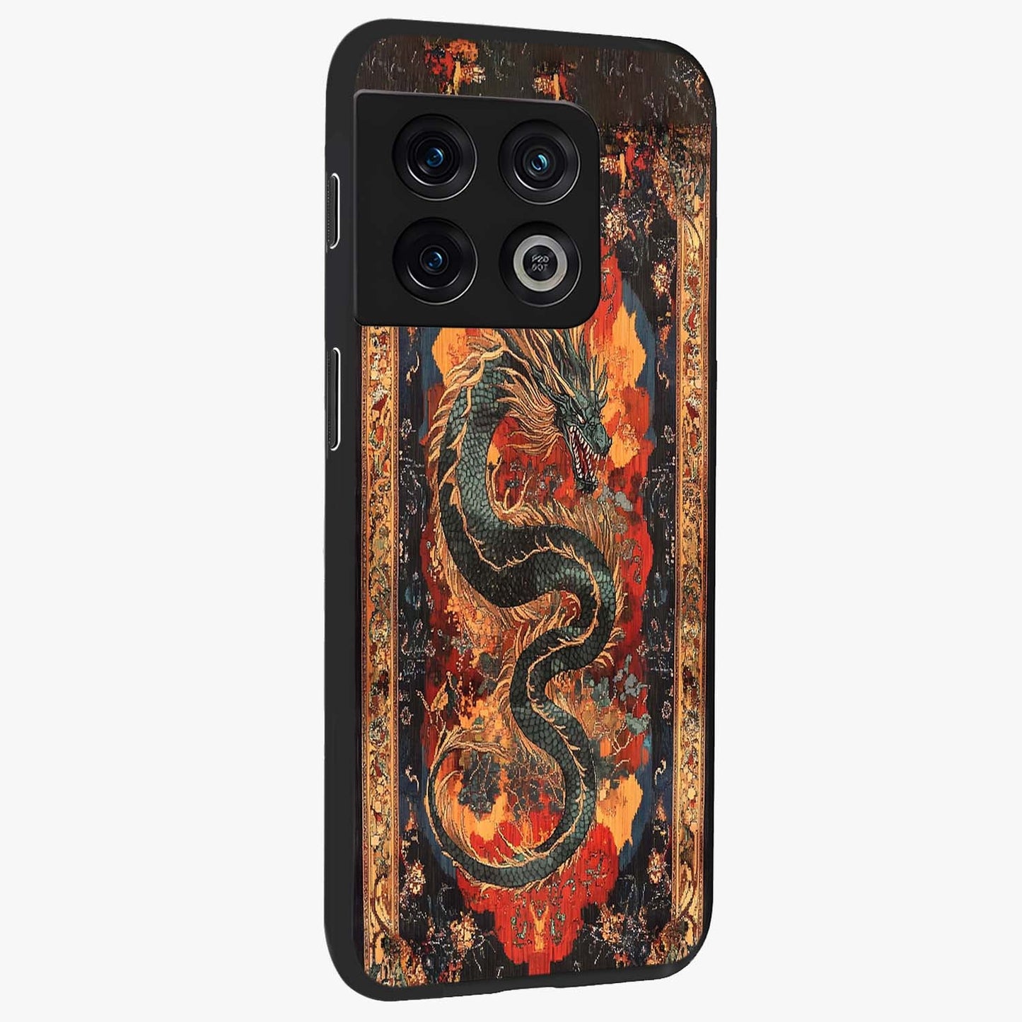 Inferno Dragon Soul Glass Case upright view showcasing intense dragon artwork with fantasy fire theme.