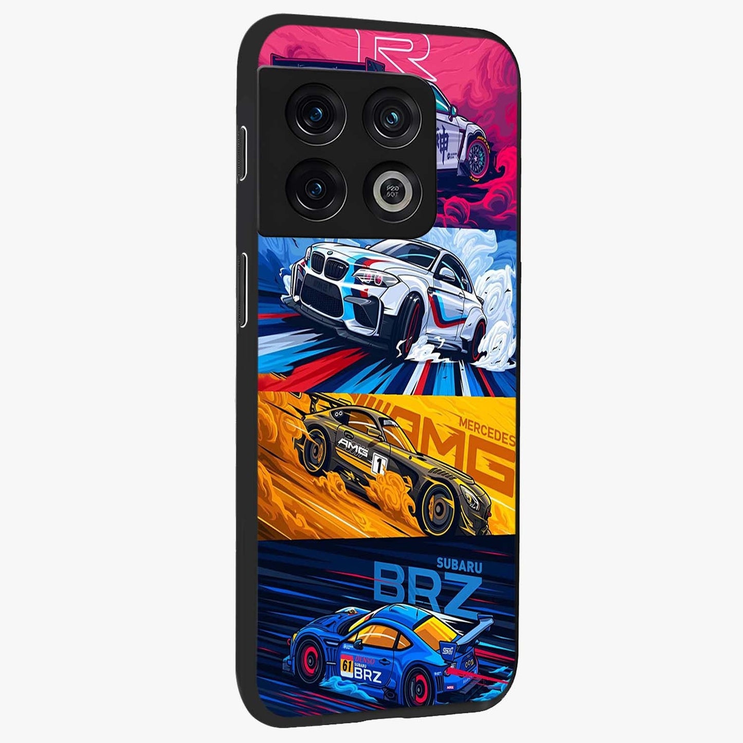 JDM Sports Car Glass Case upright view showcasing dynamic sports car artwork with bold racing theme.
