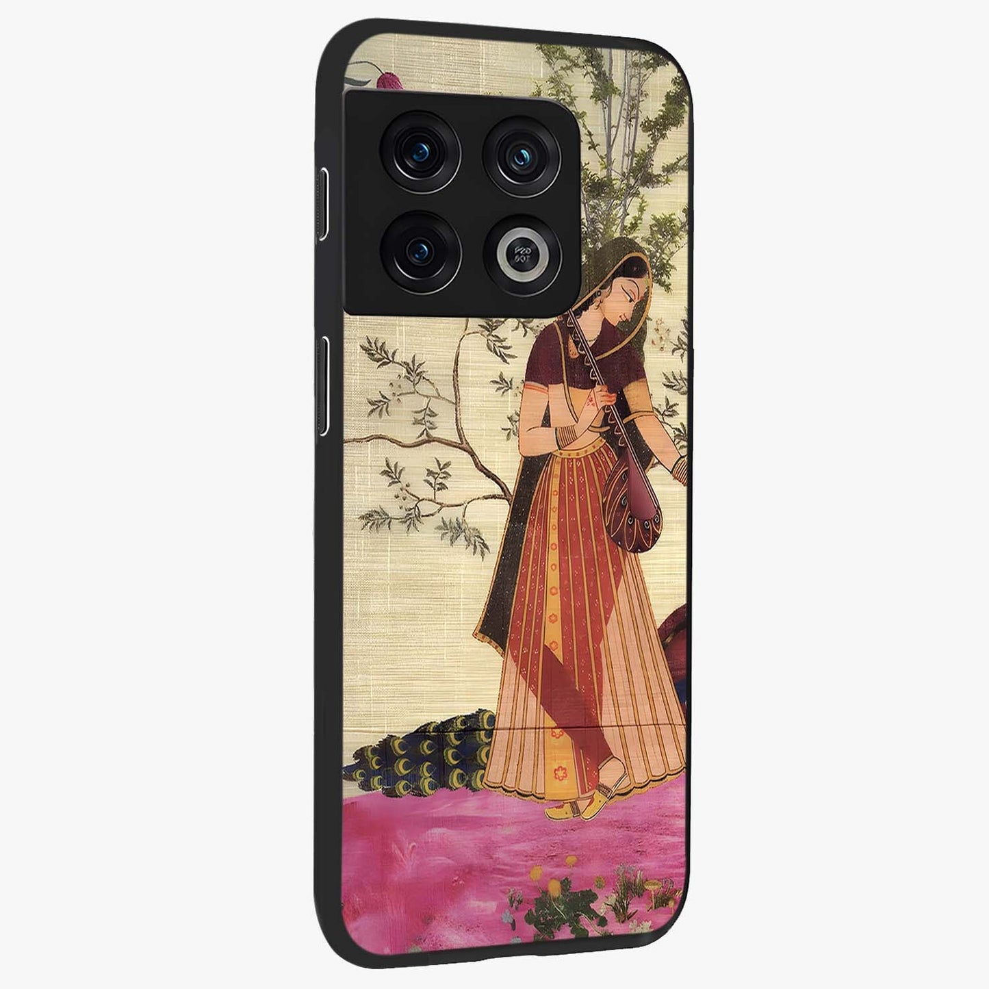 Lady With Veena Art Glass Case upright view showcasing classical veena artwork with traditional artistic theme.