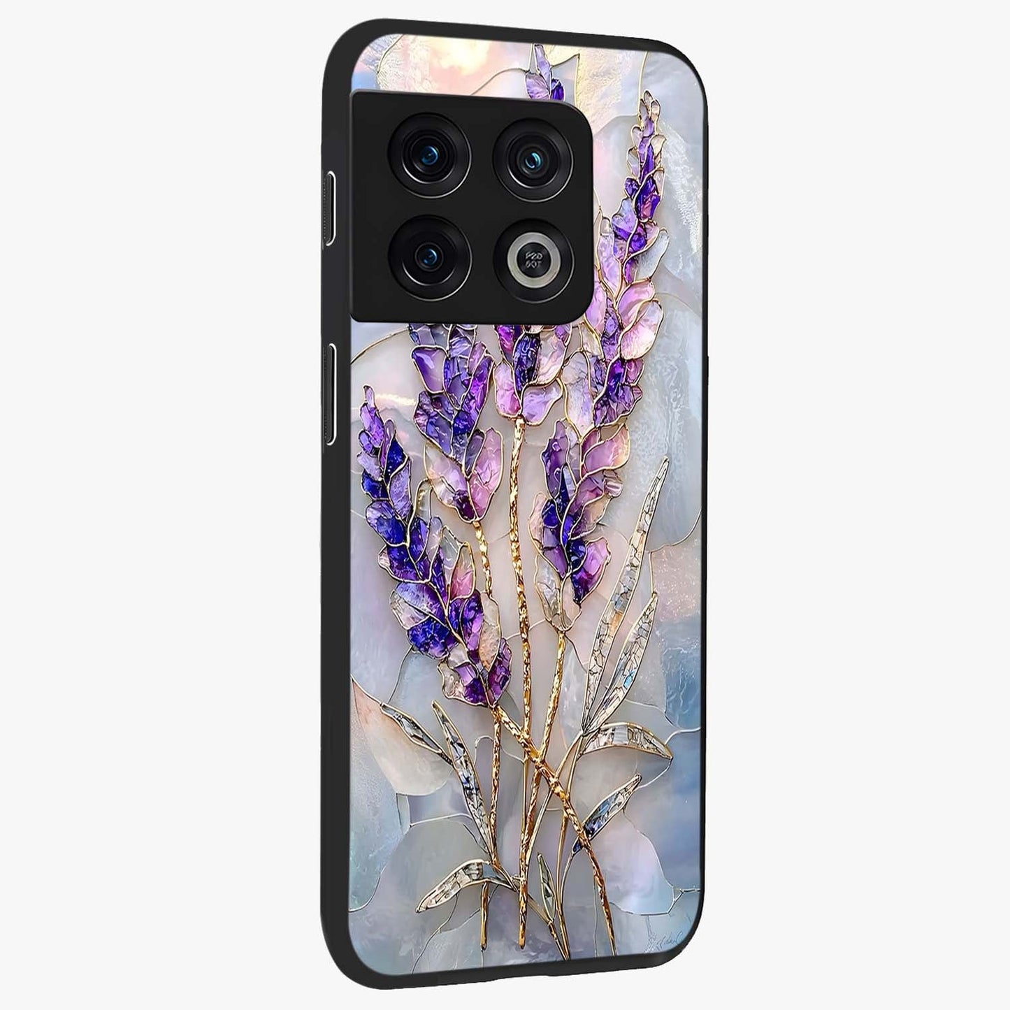 Lavender Dream Glow Glass Case upright view showcasing radiant lavender glow artwork with calming dreamy theme.