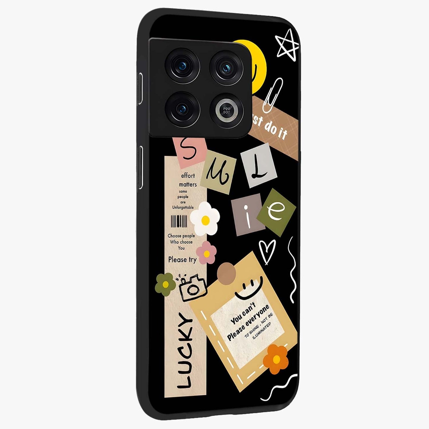 Lucky Aesthetic Collage Glass Case upright view showcasing vibrant collage artwork with youthful aesthetic theme.