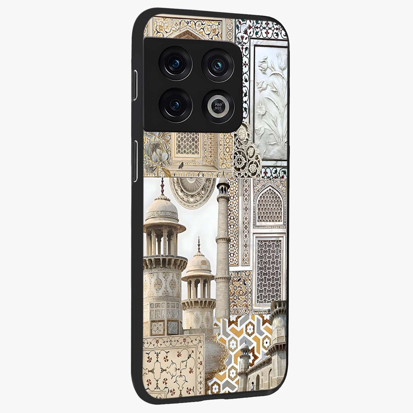 Mughal Marble Legacy Glass Case upright view showcasing ornate Mughal design with luxurious traditional theme.