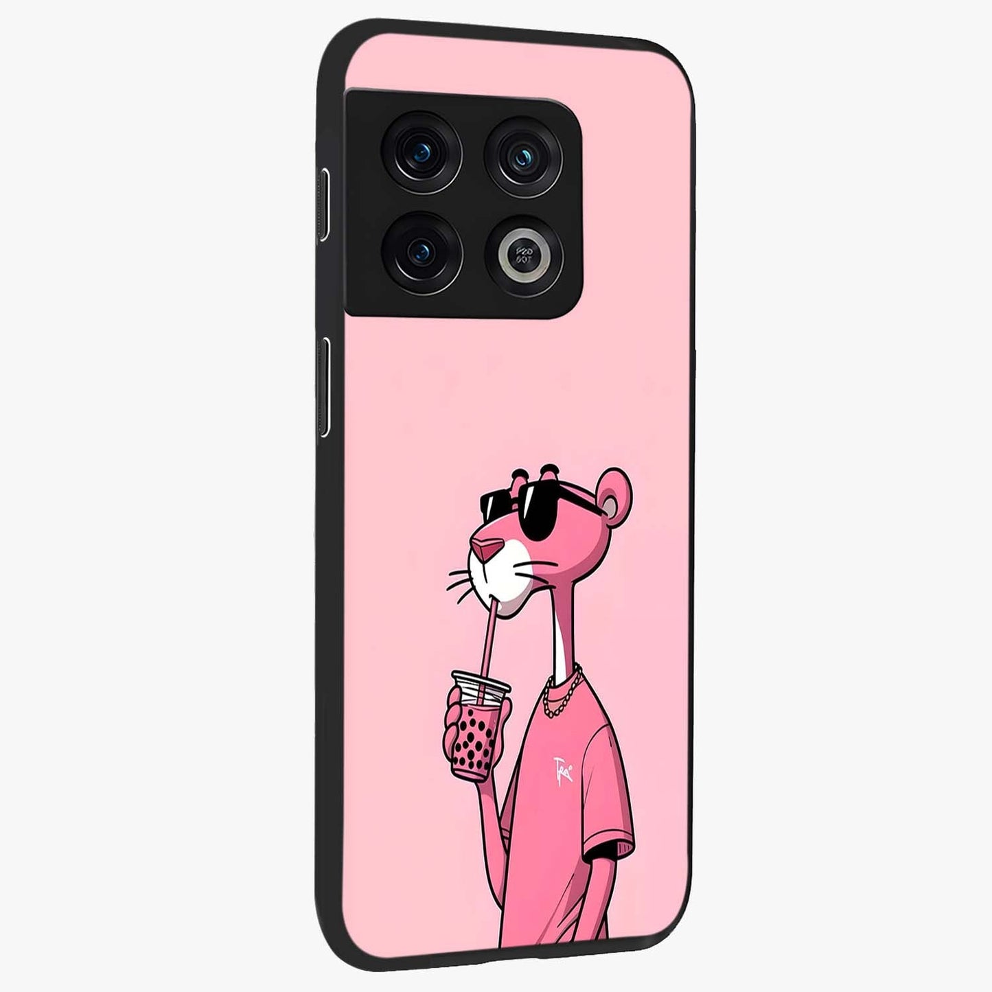 Pink Panther Glass Case upright view showcasing fun animated artwork with stylish retro cartoon theme.