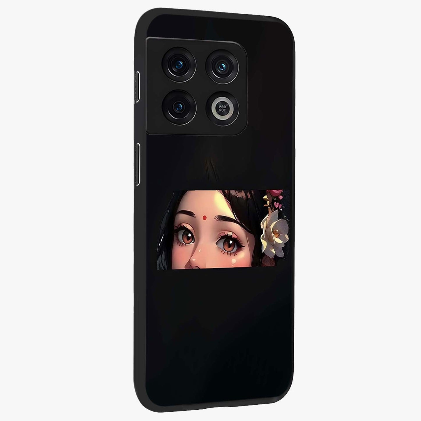 Radha Divine Embrace Glass Case upright view showcasing sacred Radha themed artwork with peaceful devotional style.