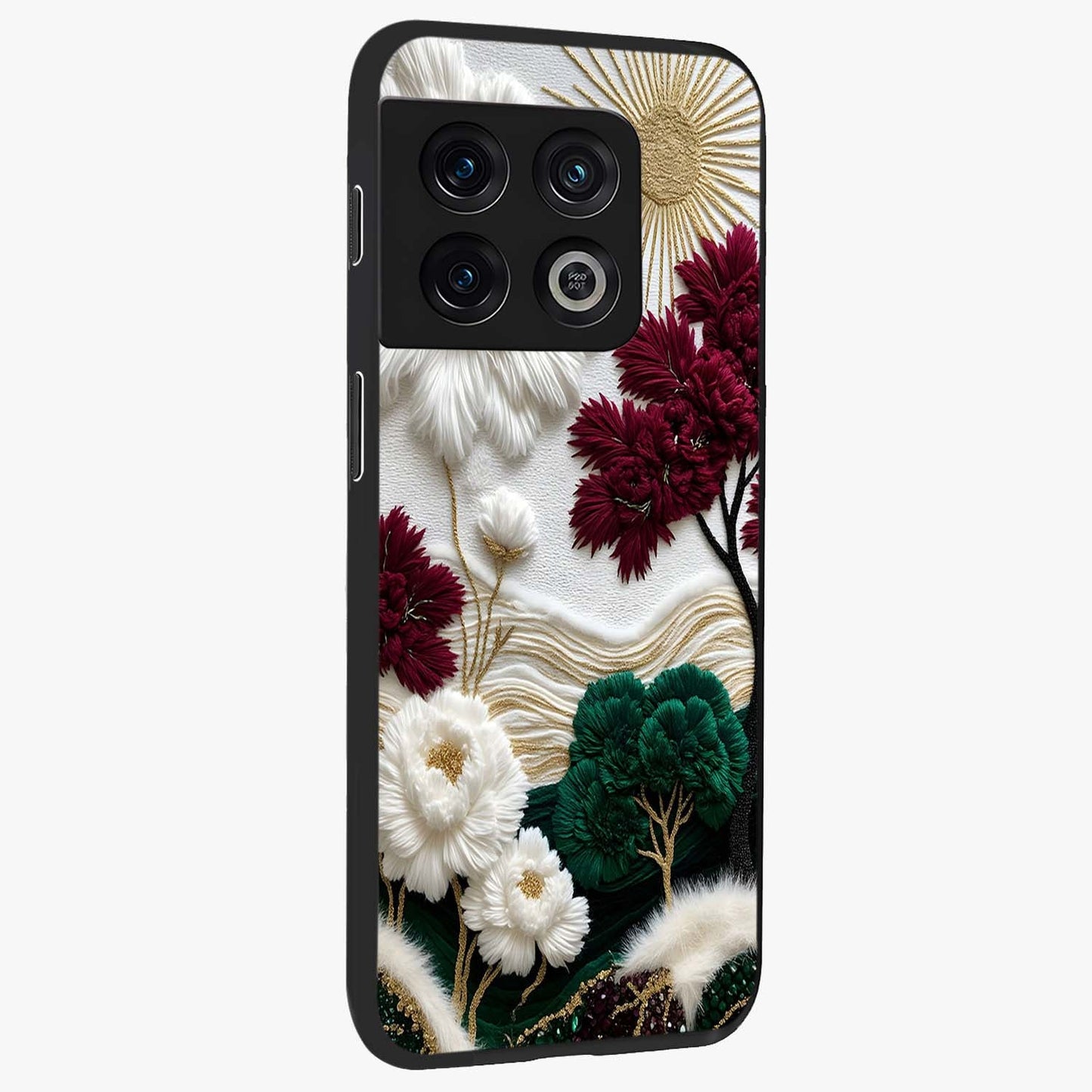 Radiant Bloom Elegance Glass Case upright view showcasing decorative flower artwork with refined botanical theme.
