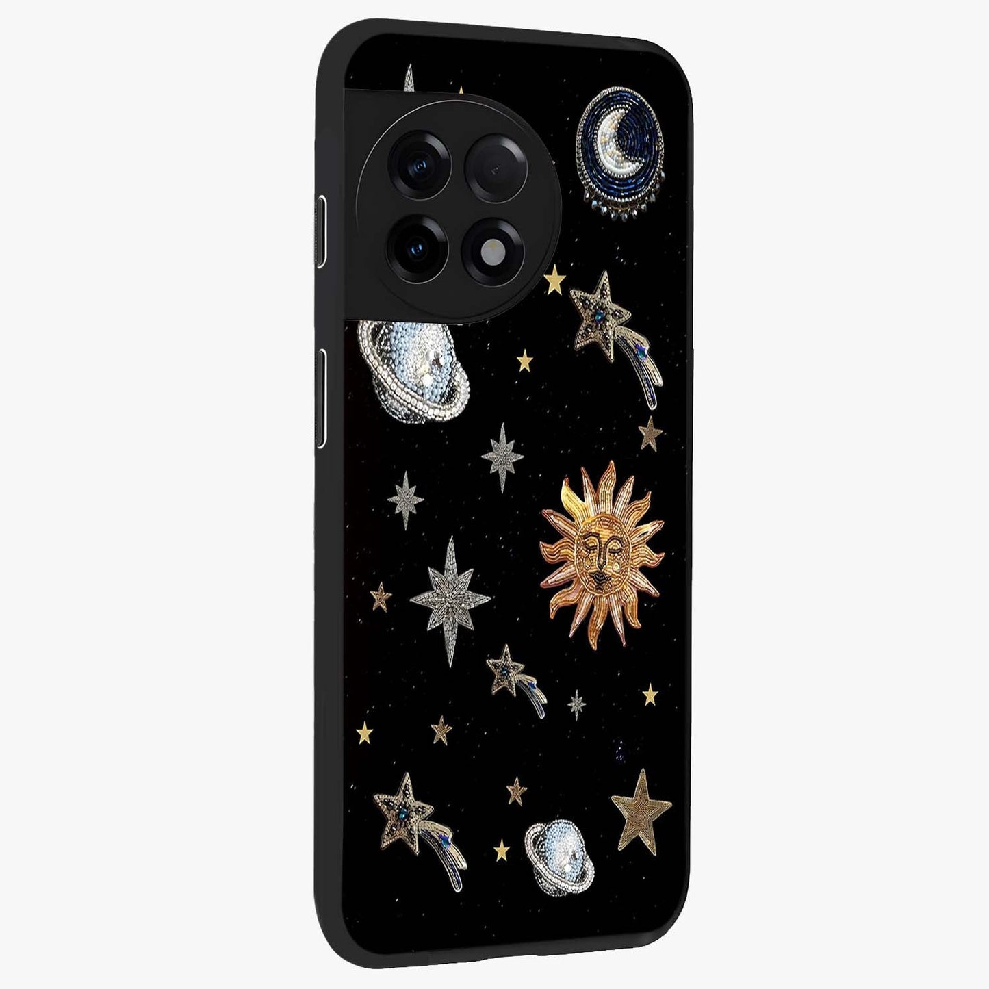 Beaded Cosmic Dreams Glass Case for 1+11R side perspective highlighting intricate beaded cosmic textures