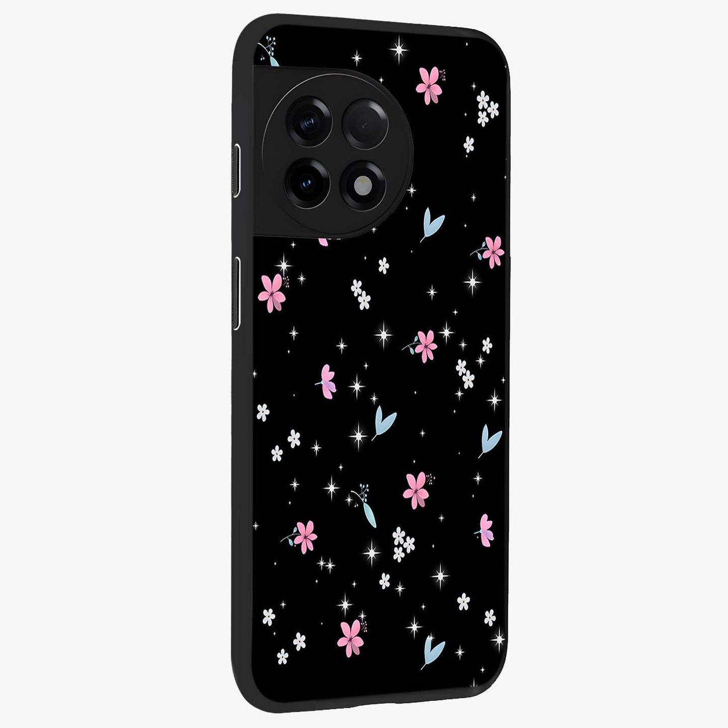 Black Aesthetic Wallpapers Glass Case for 1+11R side perspective highlighting sleek edges and premium dark design
