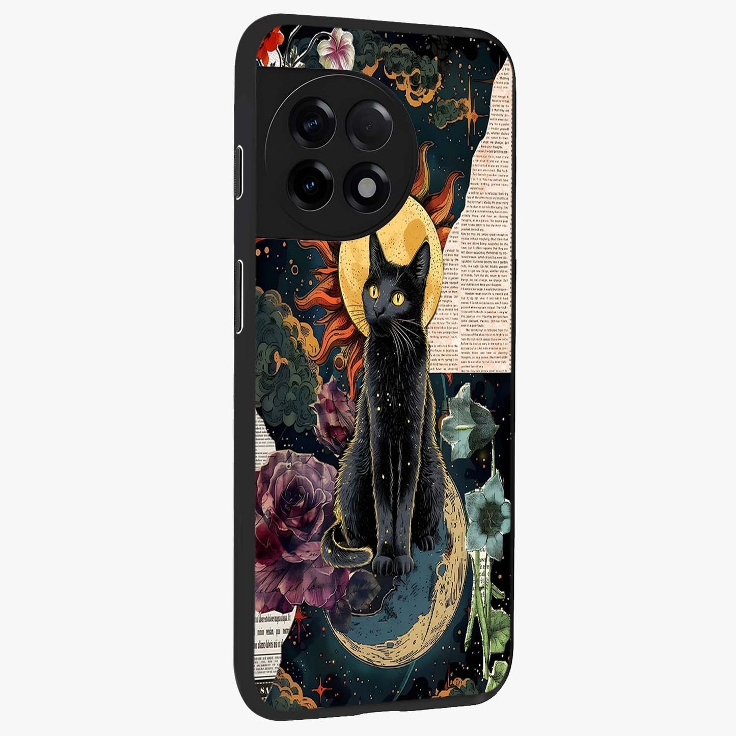 Celestial Black Cat Glass Case for 1+11R side perspective highlighting dark cosmic tones and premium edges