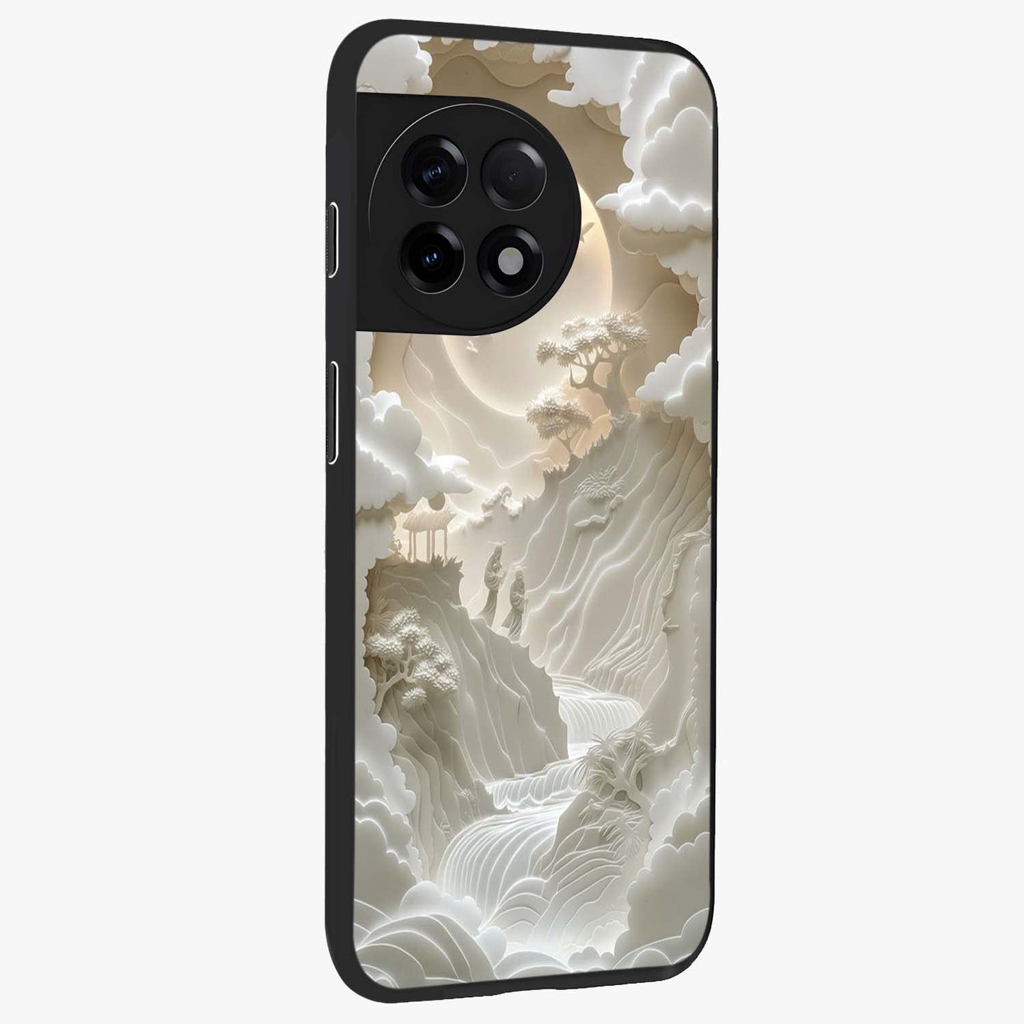 Celestial Origami Glass Case for 1+11R side perspective highlighting sharp detailing and smooth premium build