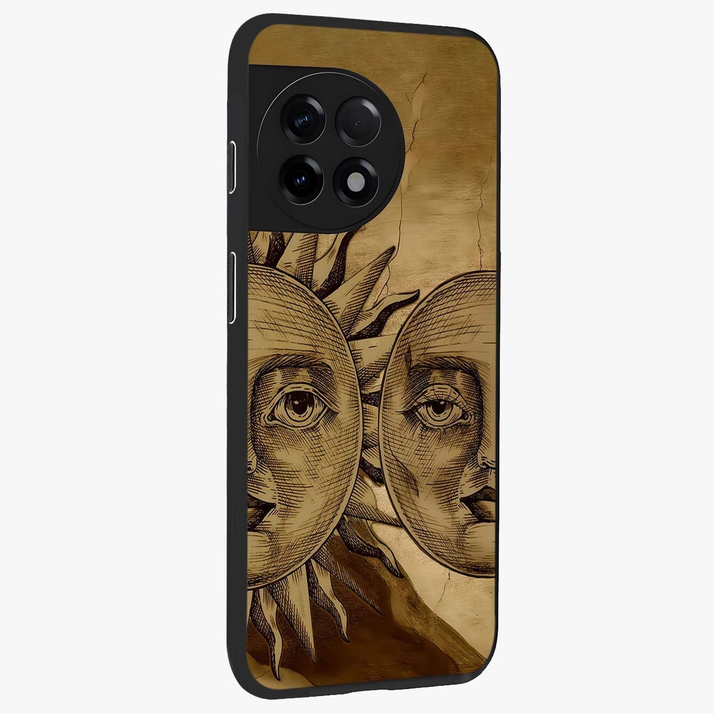 Celestial Relic Glow Glass Case for 1+11R side perspective highlighting intricate celestial textures and sleek build