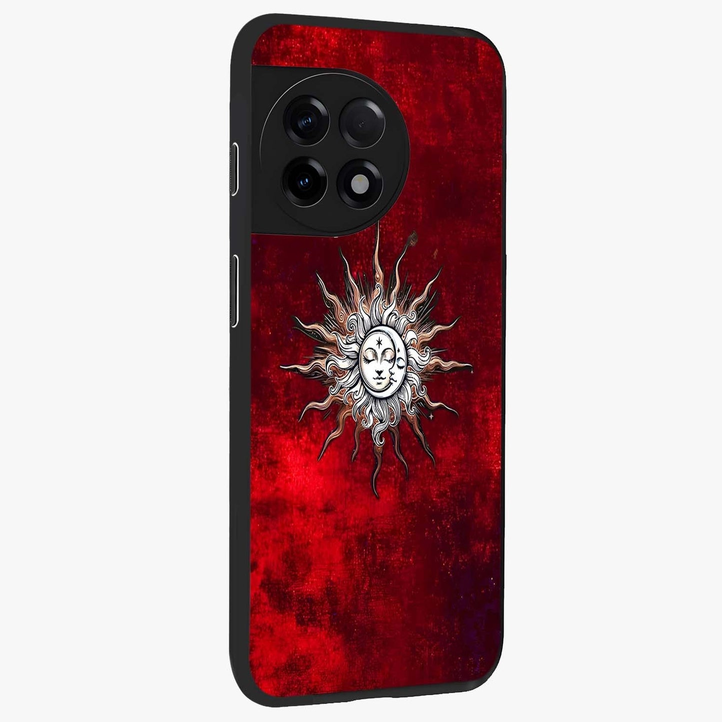 Cosmic Twin Eclipse Glass Case for 1+11R side perspective highlighting eclipse detailing and premium smooth build