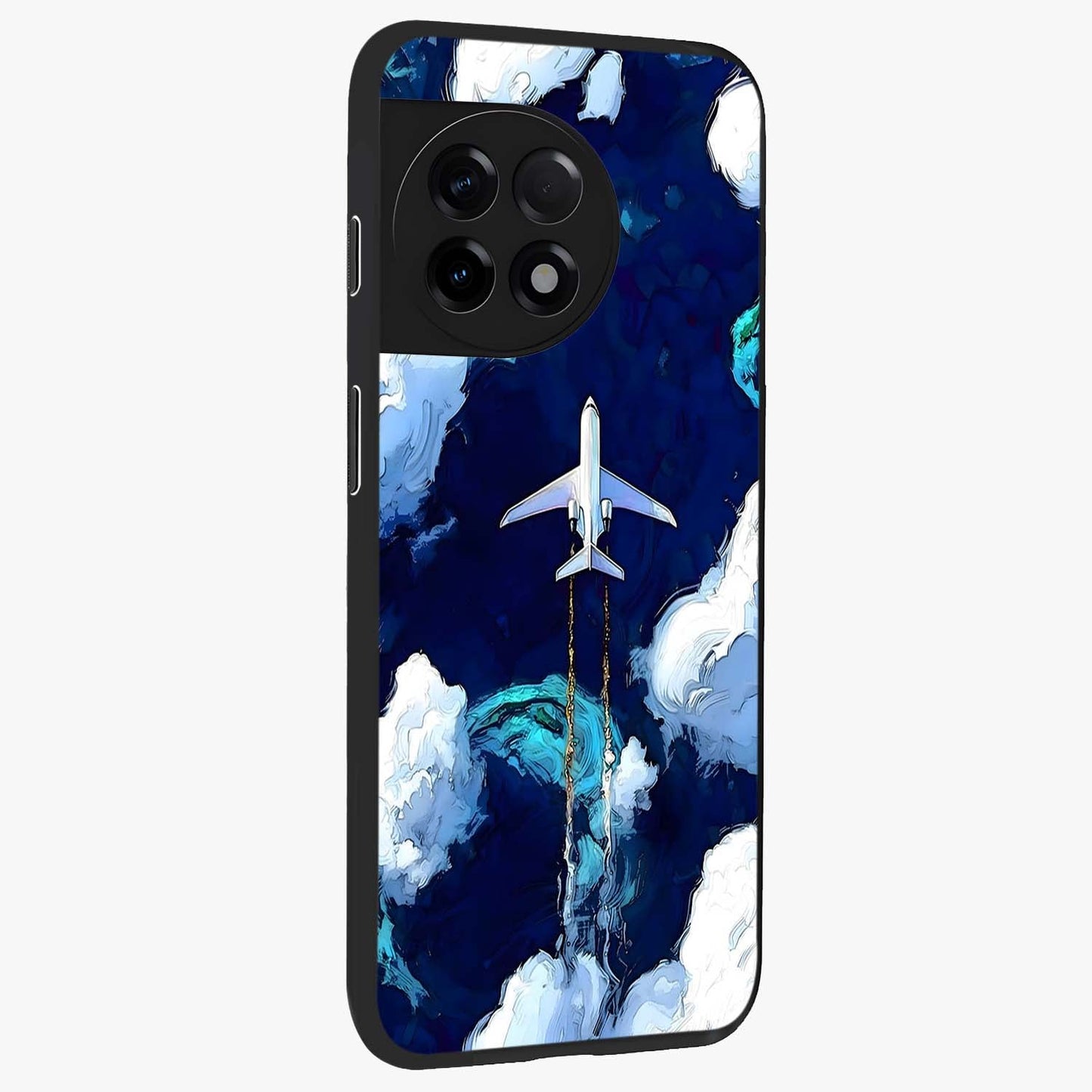Dark Airplane Glass Case for 1+11R side perspective highlighting sleek aviation detailing and premium build