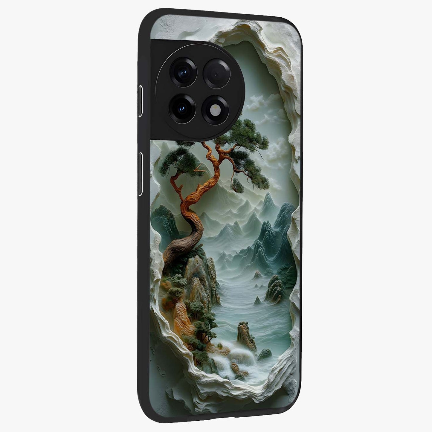 Eternal Nature Spirit Glass Case for 1+11R side perspective highlighting organic textures and sleek build