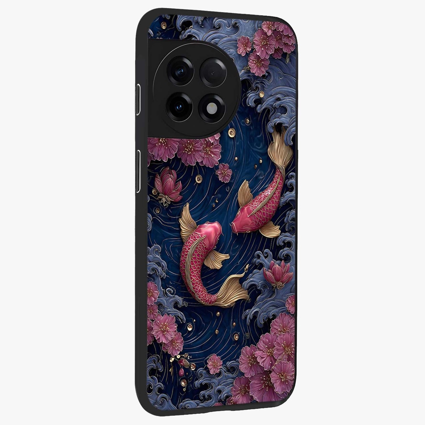 Koi Wave Dance Glass Case for 1+11R side perspective highlighting dynamic motion detailing and smooth build