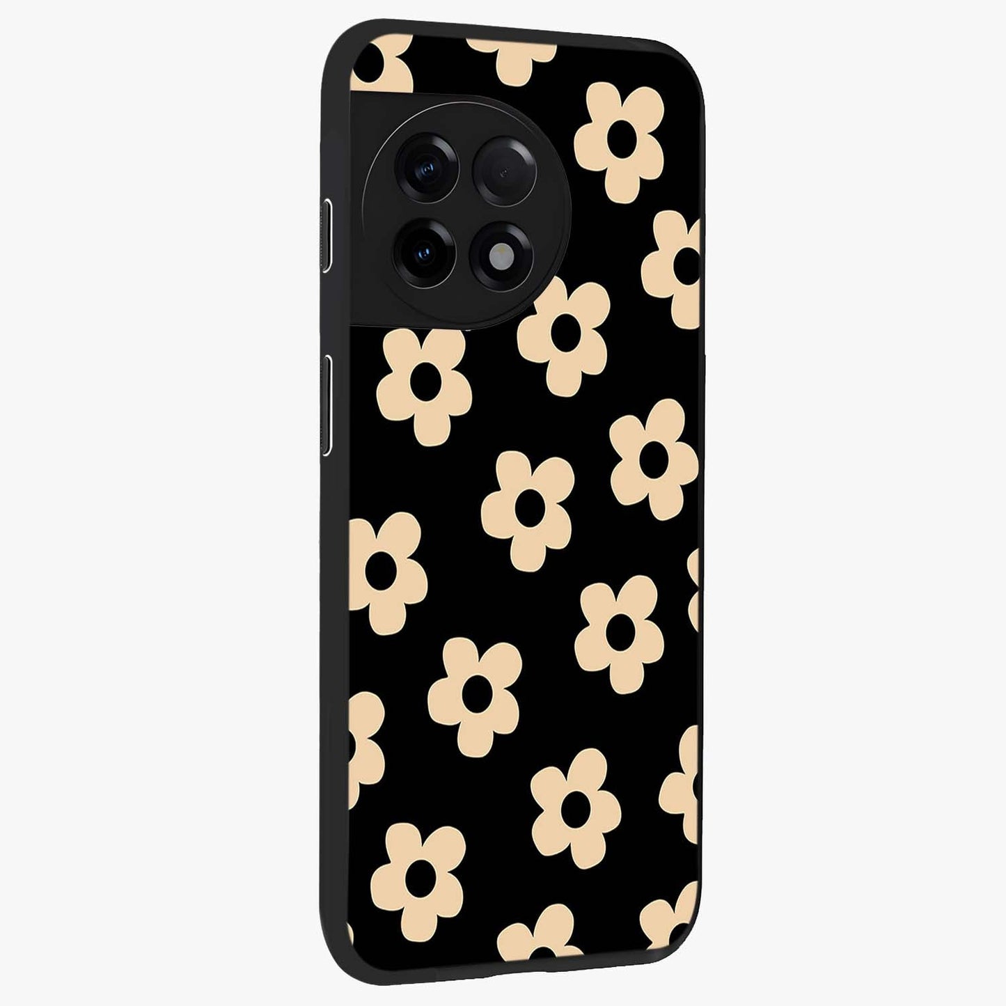 Little Daisy Flower Retro Pattern Glass Case for 1+11R side perspective highlighting playful floral textures and smooth premium edges