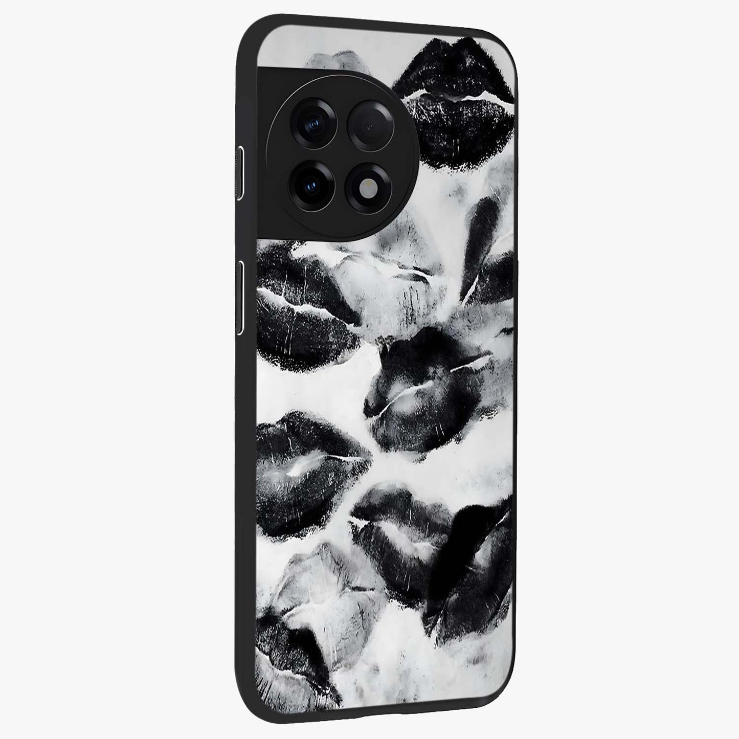 Midnight Kiss Marks Glass Case for 1+11R side perspective highlighting playful detailing and premium edge finish