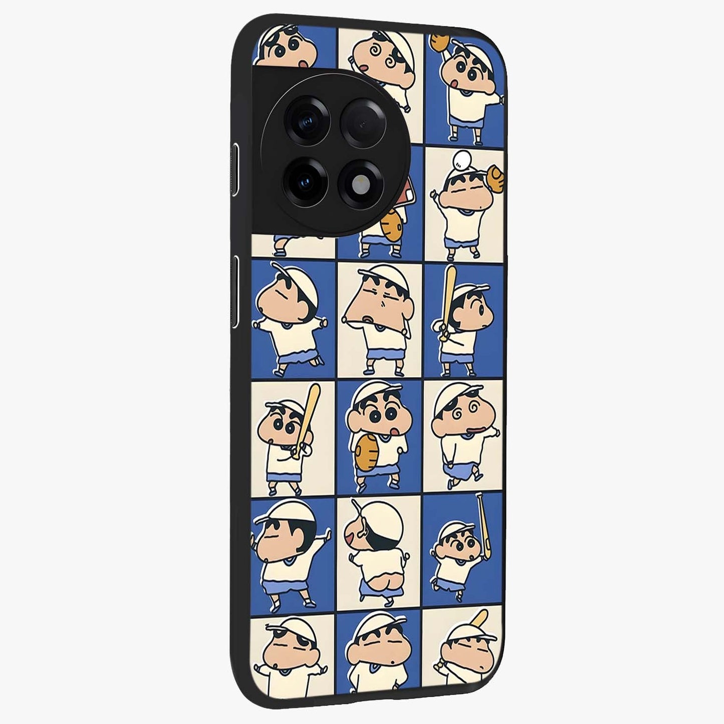 Playful Shin Swing Glass Case for 1+11R side perspective highlighting dynamic illustration textures and sleek build