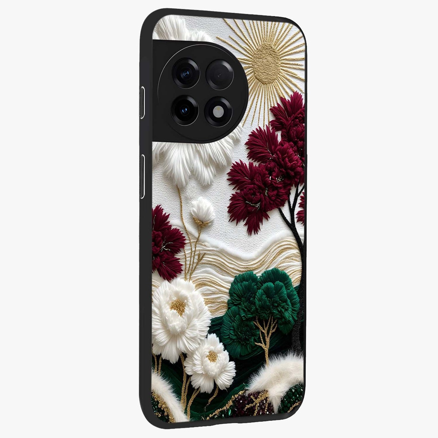 Radiant Bloom Elegance Glass Case for 1+11R side perspective highlighting delicate petal textures and premium edges