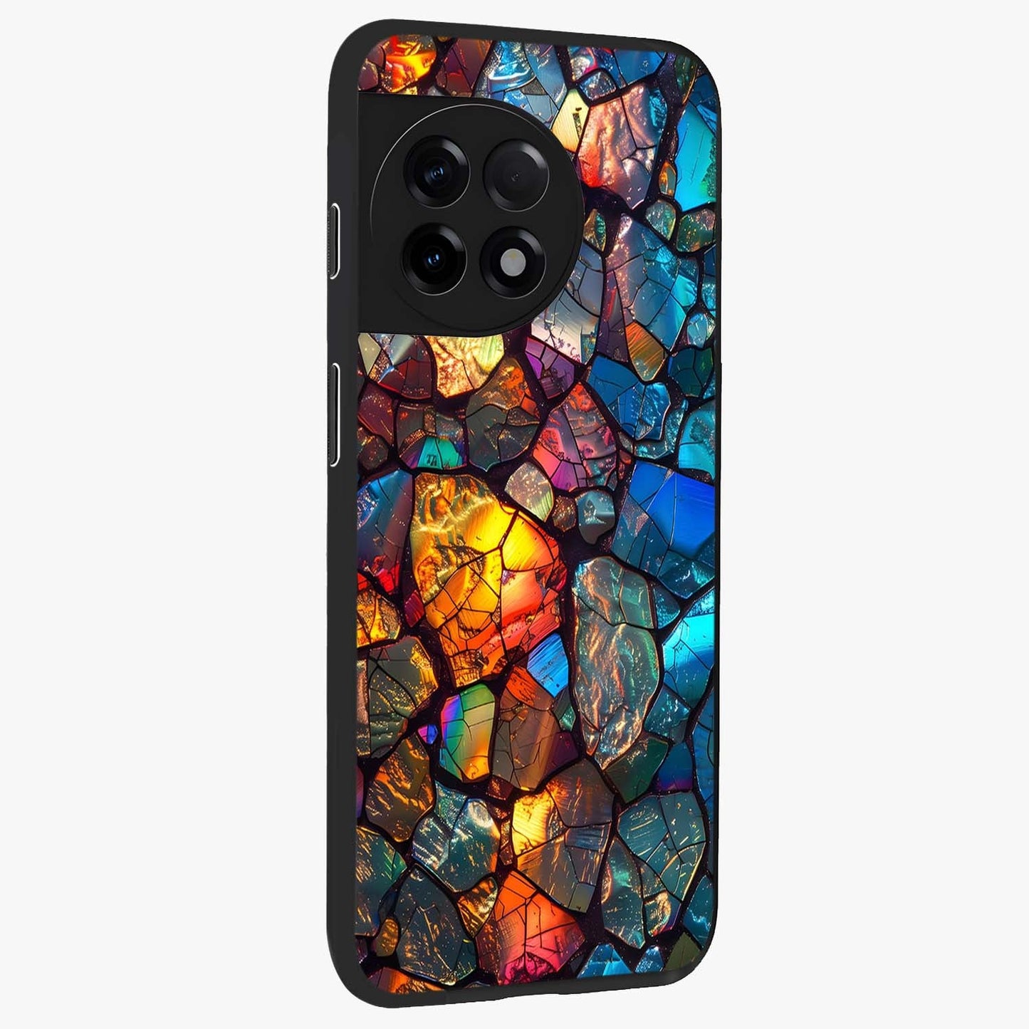 Shattered Light Glass Case for 1+11R side perspective highlighting dynamic textures and premium edges