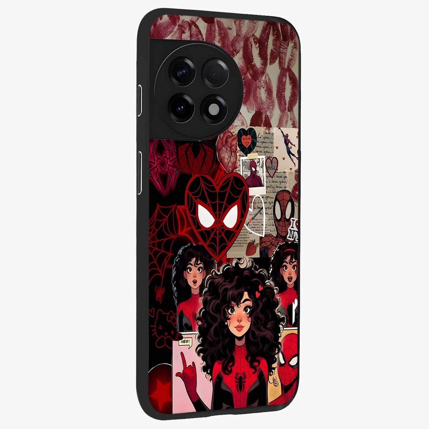Spider Love Story Glass Case for 1+11R side perspective highlighting dynamic character textures and premium edges