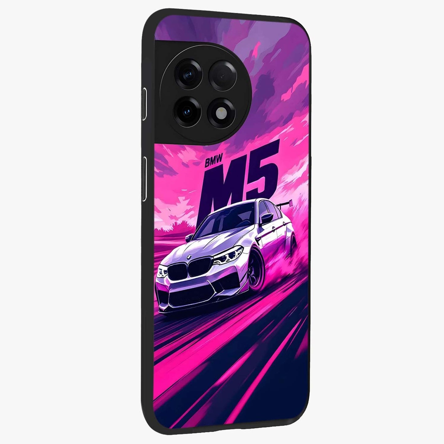 Velocity Drift Pulse Glass Case for 1+11R side perspective highlighting sharp automotive textures and sleek build