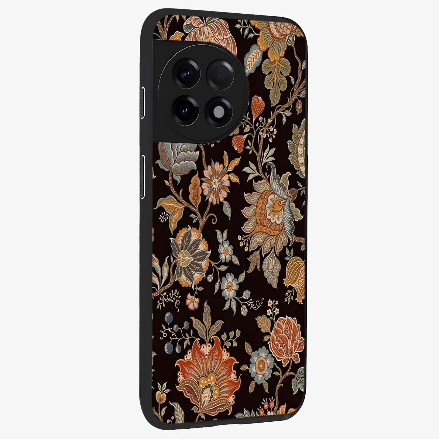 Vintage Floral Dream Glass Case for 1+11R side perspective highlighting delicate textures and sleek premium build