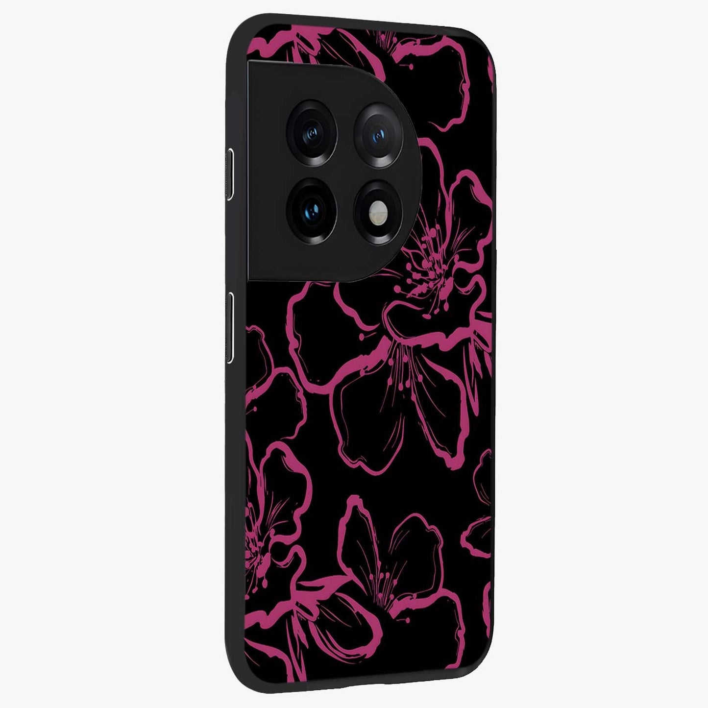 Black Violet Sketch Garden Glass Case for 1+11 side perspective highlighting elegant sketch detailing and premium finish