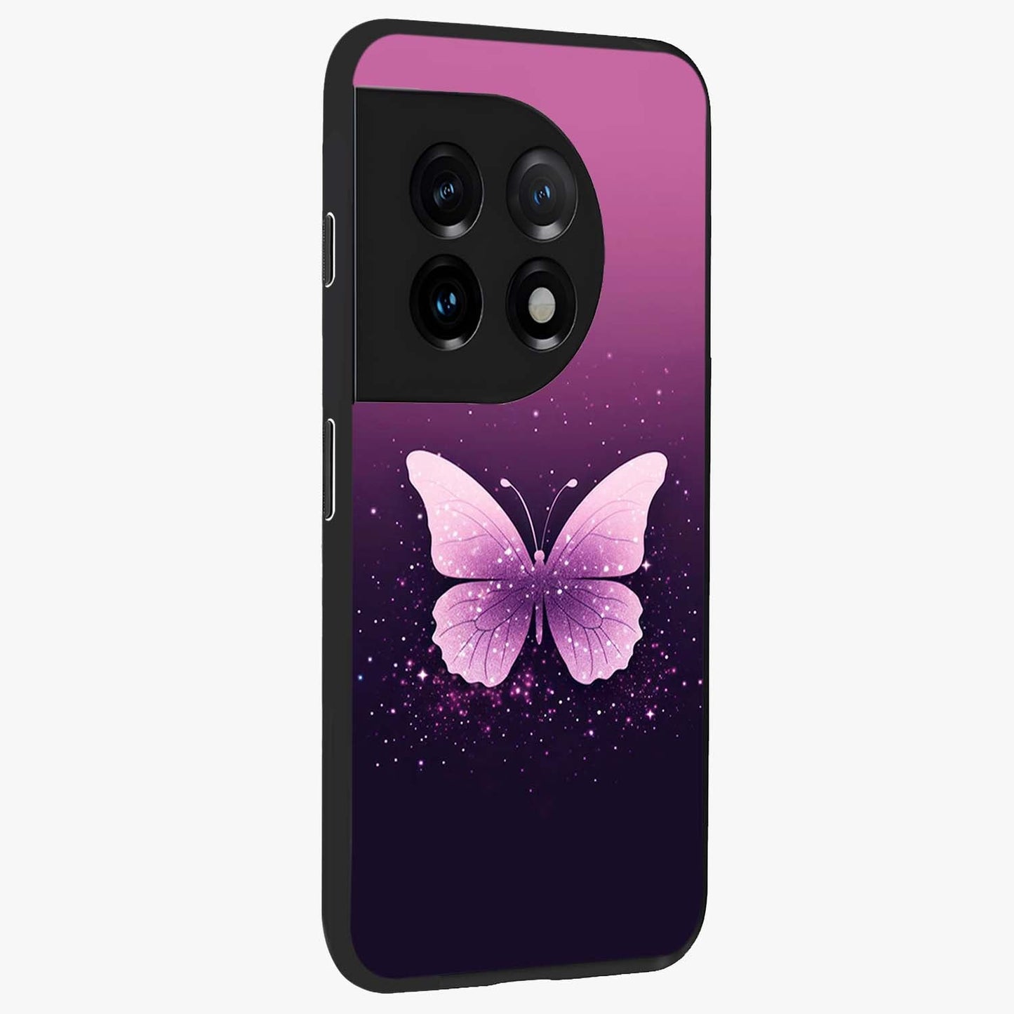 Cute Starry Butterfly Glass Case for 1+11 side perspective highlighting glowing star details and sleek edge finish