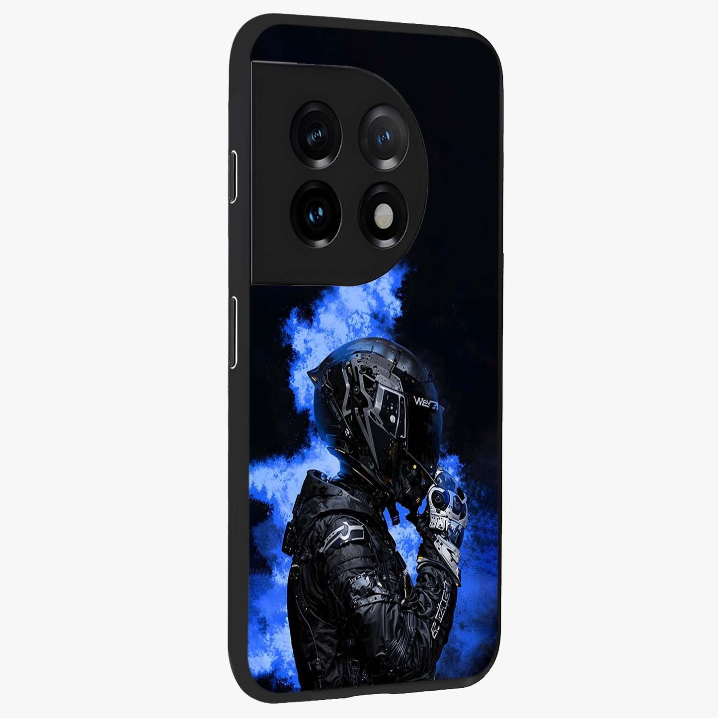 Cyber Sentinel Protocol Glass Case for 1+11 side perspective highlighting sharp digital textures and premium build