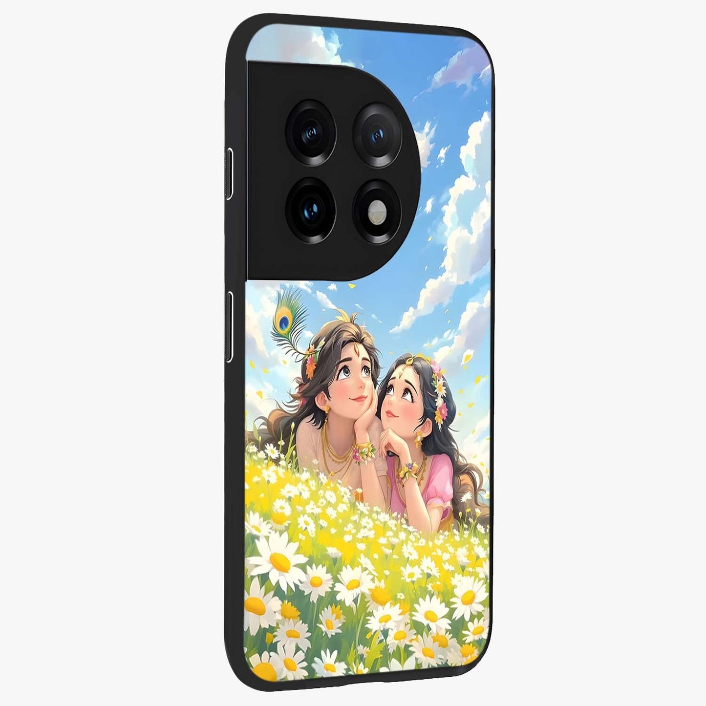 Daisy Daydream Love Glass Case for 1+11 side perspective highlighting charming floral textures and premium edge finish