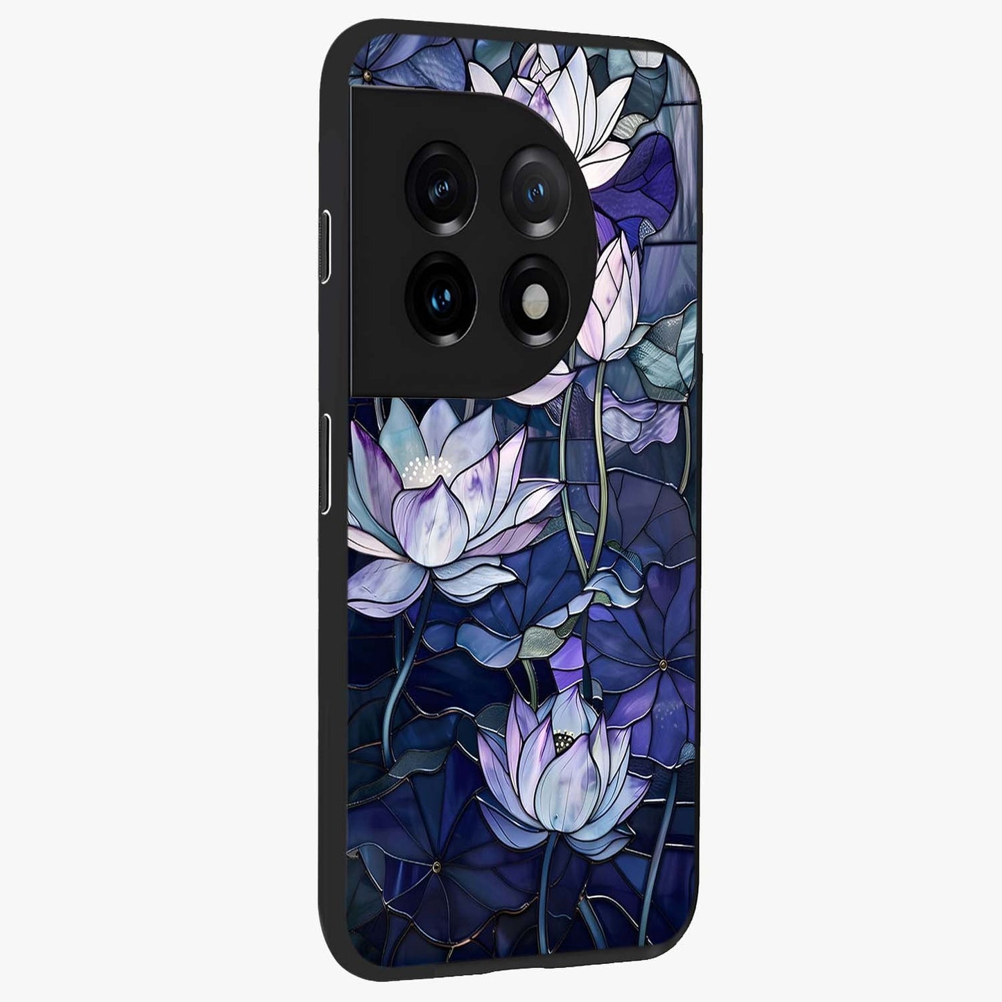 Gloss Petal Rush Glass Case for 1+11 side perspective highlighting smooth edges and rich petal textures