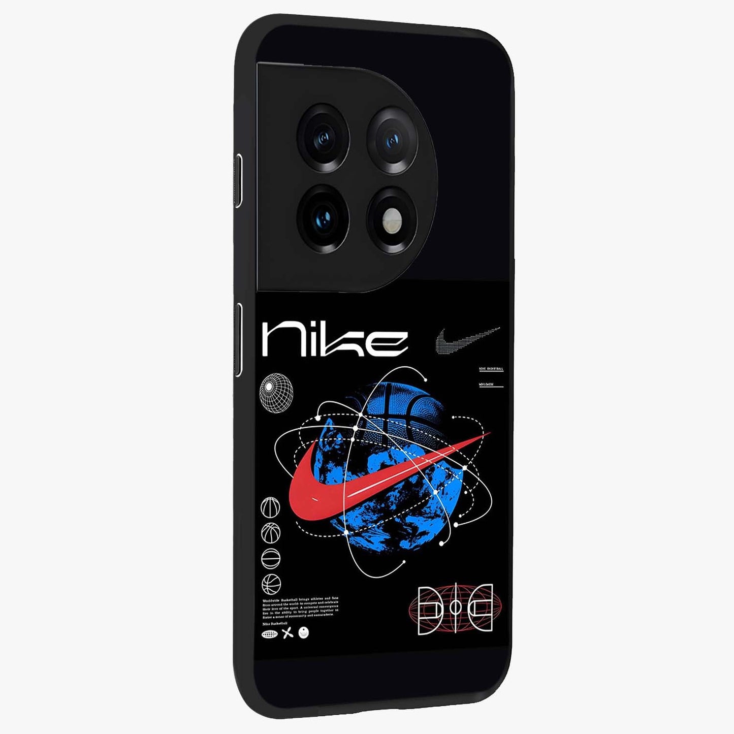 Gravity Sports Fusion Glass Case for 1+11 side perspective highlighting sharp textures and sleek premium build