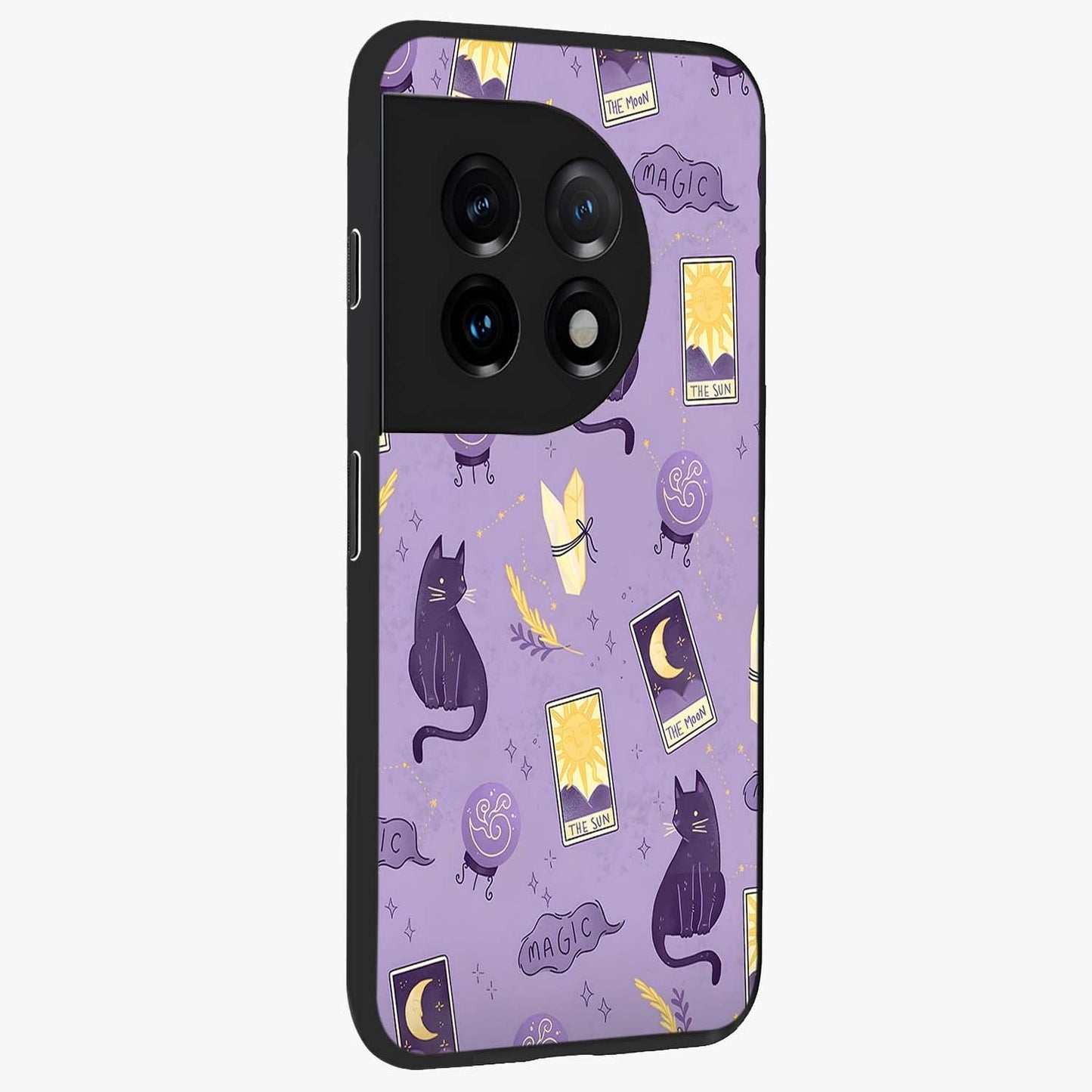 Humble Magic Cats Glass Case for 1+11 displayed upright for cute mystical visibility and premium finish.