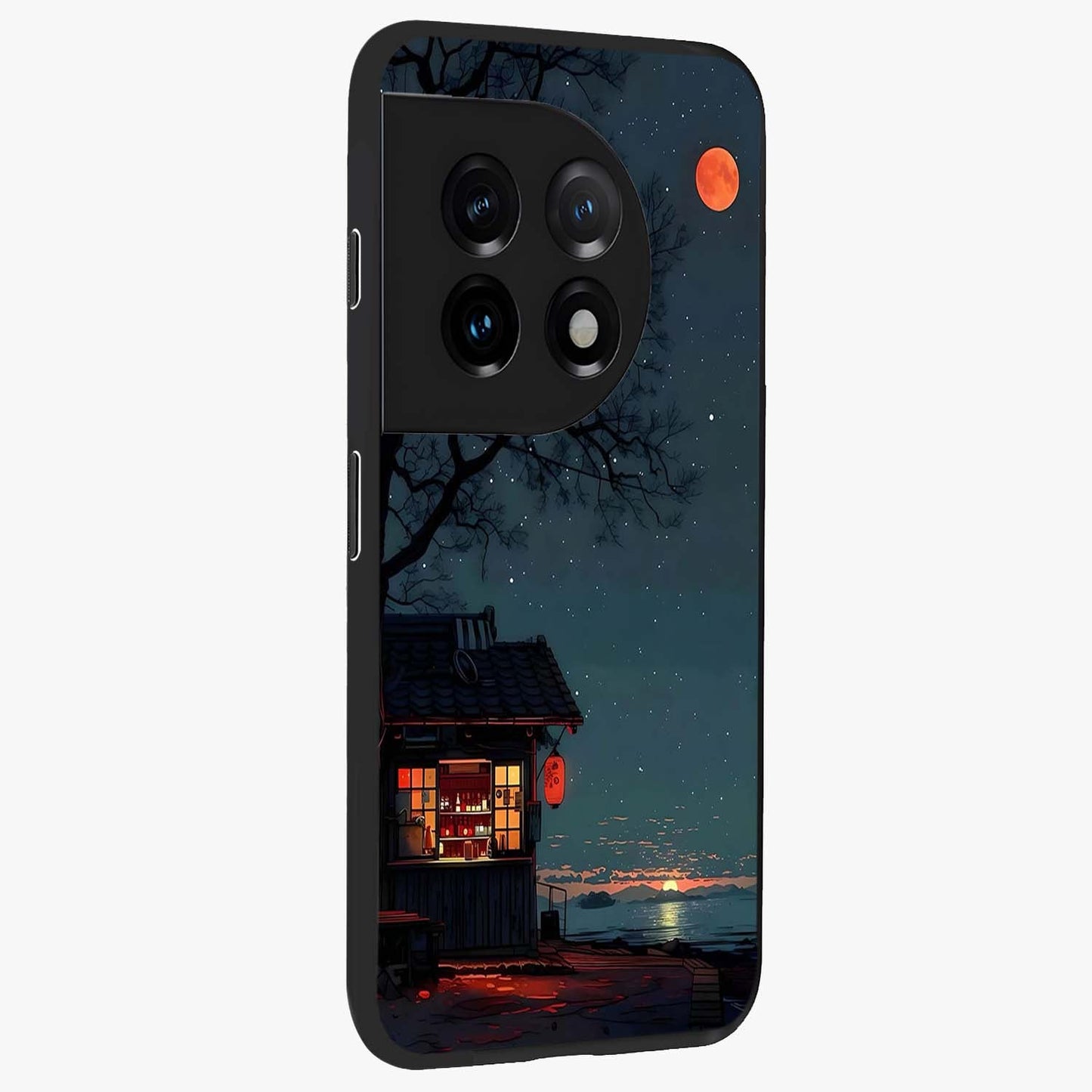 Midnight Lantern Glow Glass Case for 1+11 side perspective highlighting soft light textures and sleek build