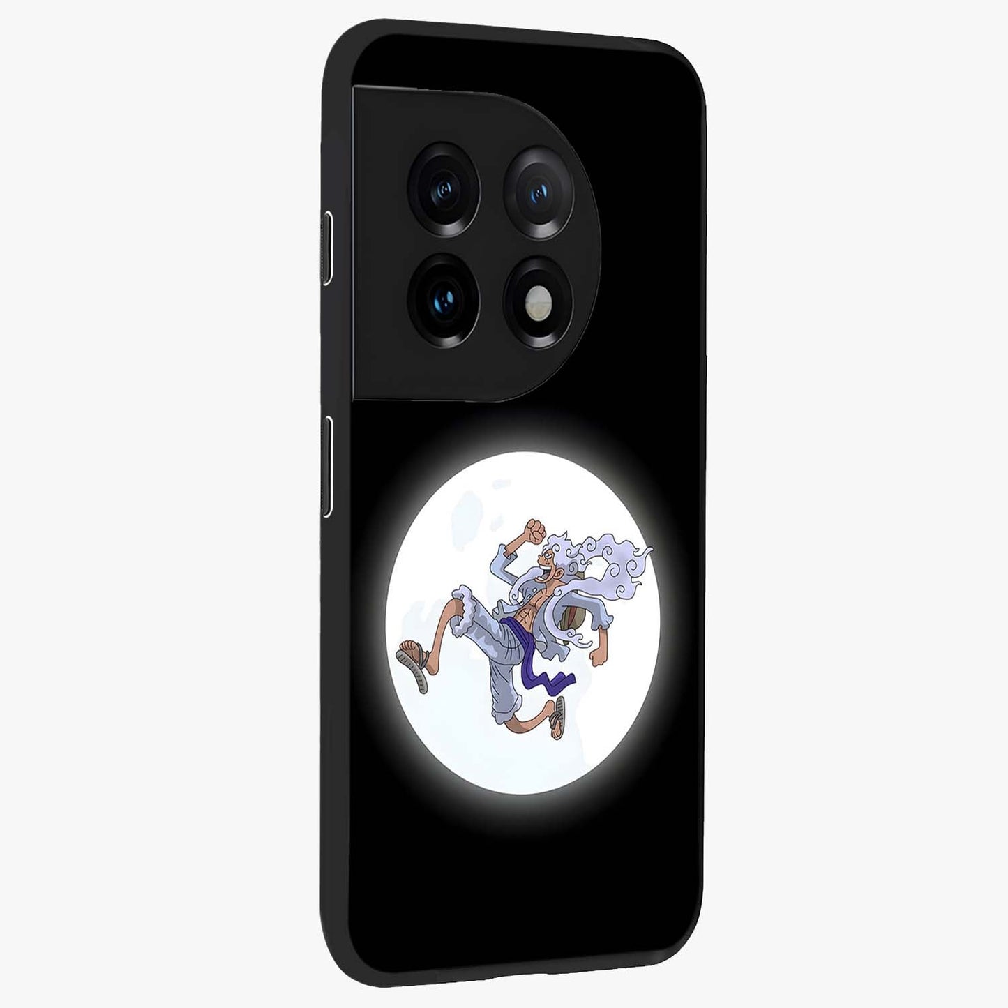 Moonlit Freedom Dance Glass Case for 1+11 side perspective highlighting dynamic detailing and premium edge finish
