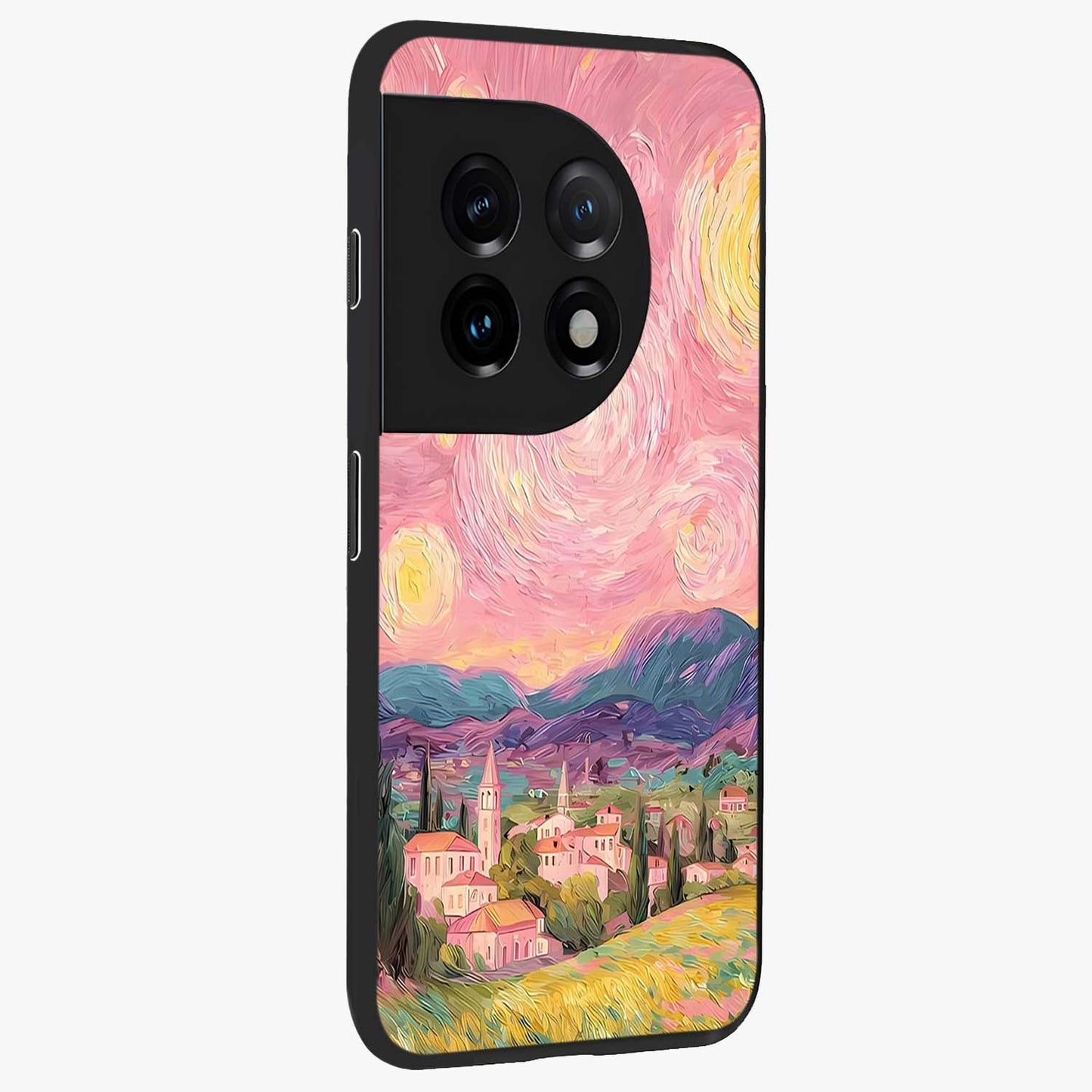 Pastel Starry Village Glass Case for 1+11 side perspective highlighting serene scenic textures and premium edges