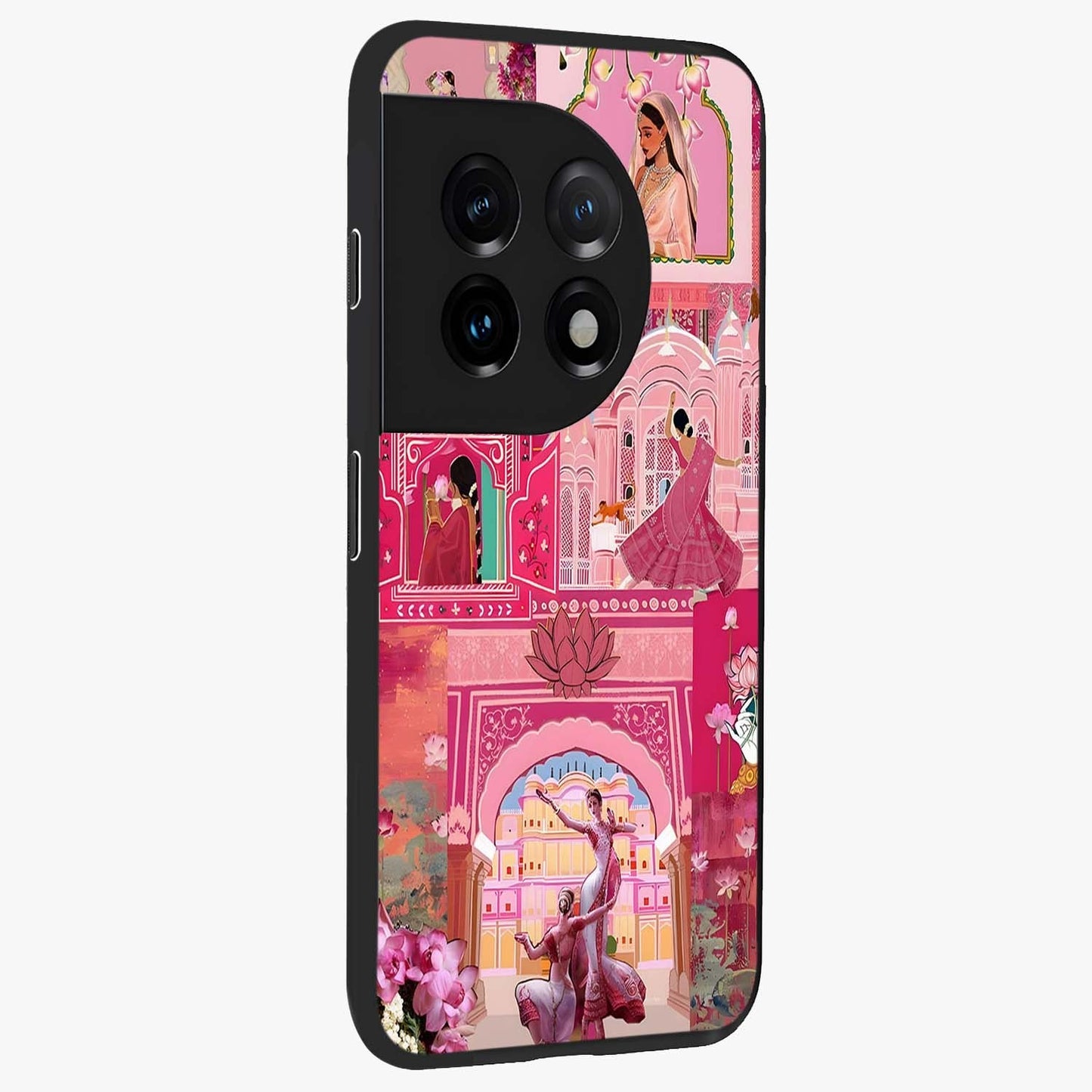 Pink Palace Muse Glass Case for 1+11 side perspective highlighting graceful textures and sleek premium build