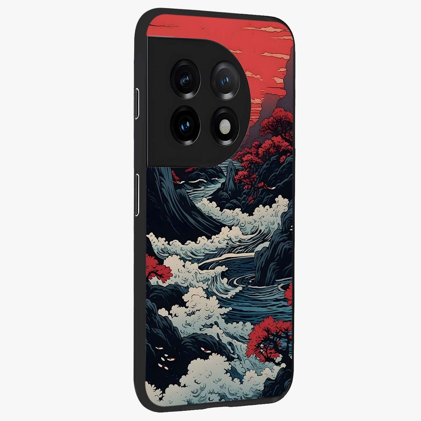 Red Sunset Scenery Glass Case for 1+11 side perspective highlighting calming horizon textures and premium edges